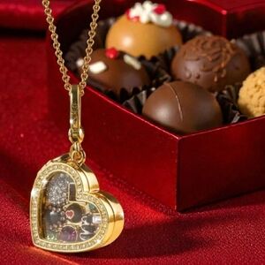 Goldtone Heart Chocolate Box Gem Locket /  Charm Pendant NWOT